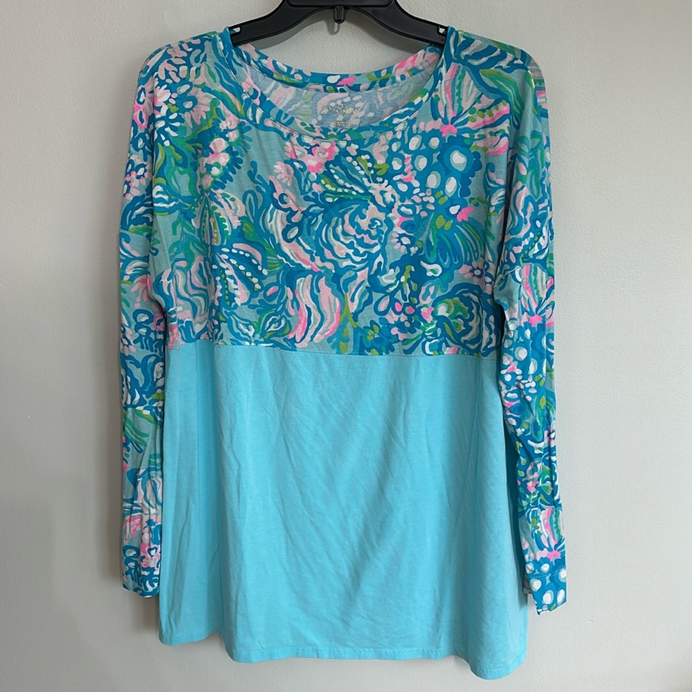 Lilly Pulitzer Aqua La Vista Finn long sleeve tee - Picture 2 of 4